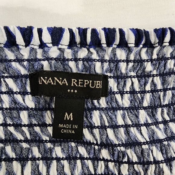 Banana Republic Dress Medium Slit Midi Navy Spaghetti Straps Smocking Geometric - Picture 9 of 12